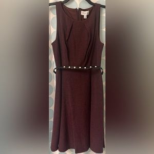 Elle Sleeveless Dress with Embellished Belt, Wine, Size S